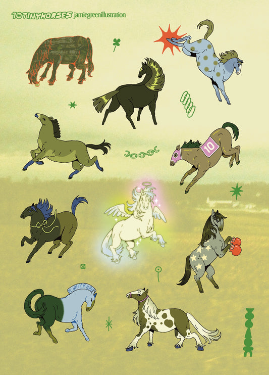 10 tiny horses sticker sheet