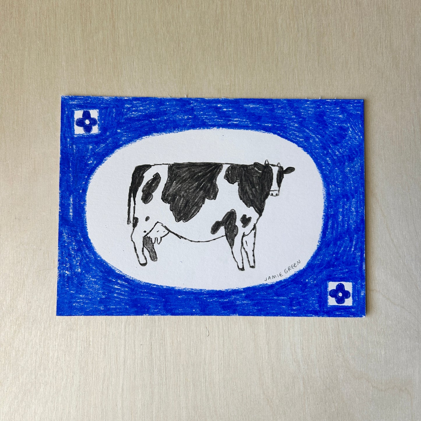 blue and cow drawing